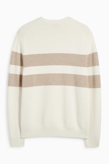 Herren - Pullover - gestreift - strukturiert - cremeweiß