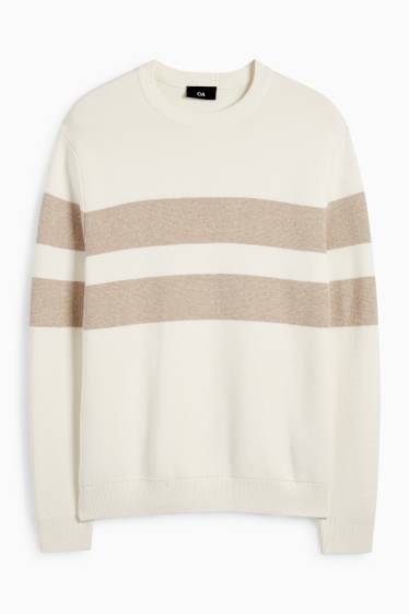 Herren - Pullover - gestreift - strukturiert - cremeweiß
