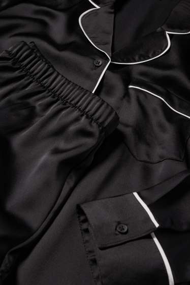 Damen - Satin-Pyjama - schwarz