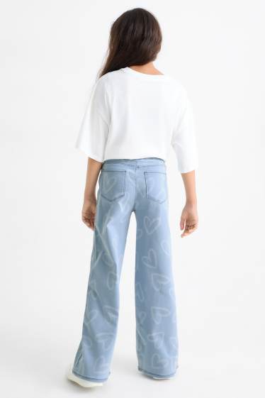 Děti - dívky - Wide leg jeans - se vzorem - světle modrá