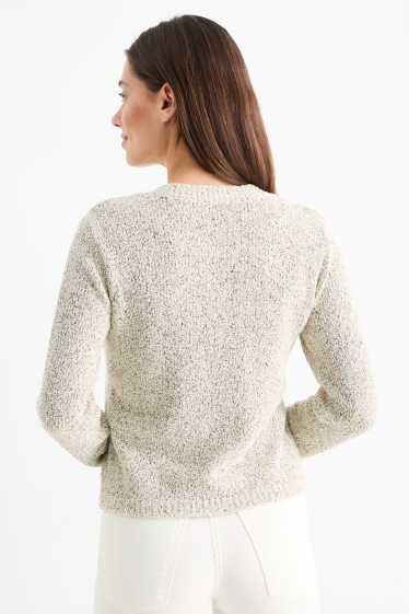 Femei - Cardigan tricotat din bouclé - alb / negru