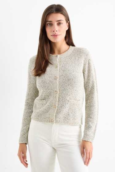Femei - Cardigan tricotat din bouclé - alb / negru