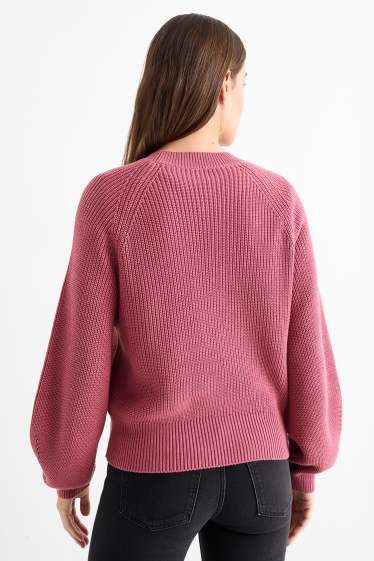 Damen - Pullover - gerippt - dunkelrosa