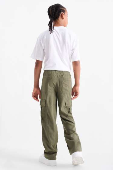 Bambini - Pantaloni cargo - misto lino - kaki