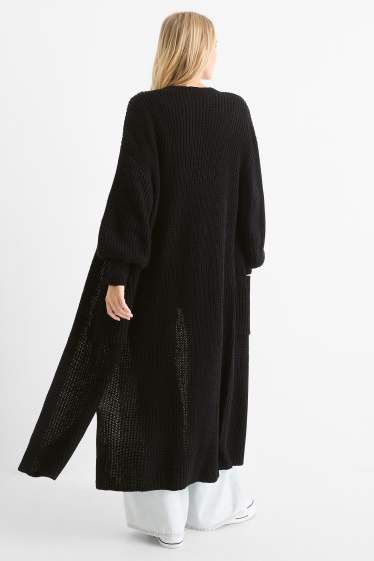Donna - Cardigan lungo - a coste - nero