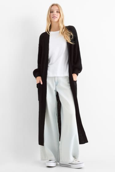 Donna - Cardigan lungo - a coste - nero
