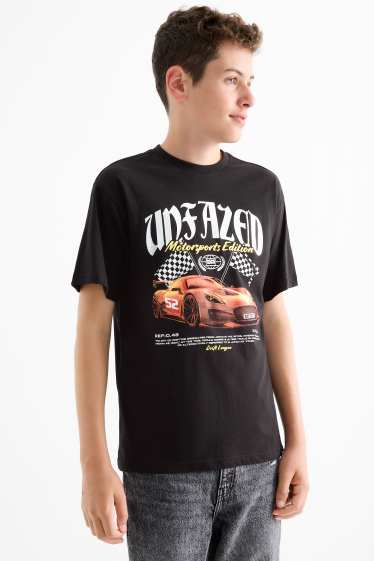 Kinder Jungen - Rennwagen - Kurzarmshirt - schwarz