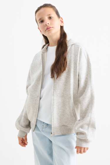 Kinder Mädchen - Sweatjacke mit Kapuze - hellgrau-melange