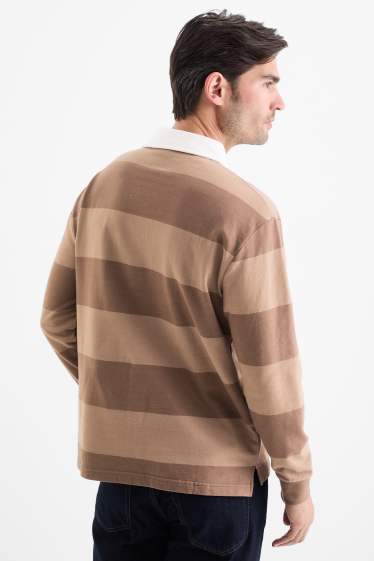 Bărbați - Tricou polo - relaxed fit - cu dungi - maro