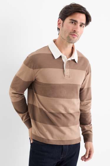 Bărbați - Tricou polo - relaxed fit - cu dungi - maro