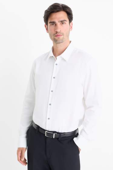 Heren - Business-overhemd - regular fit - kent - strijkvrij - met patroon - wit