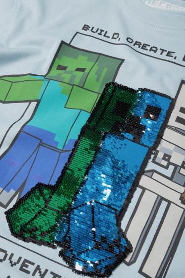 Kinder Buben - Minecraft - Kurzarmshirt - Glanz-Effekt - hellblau