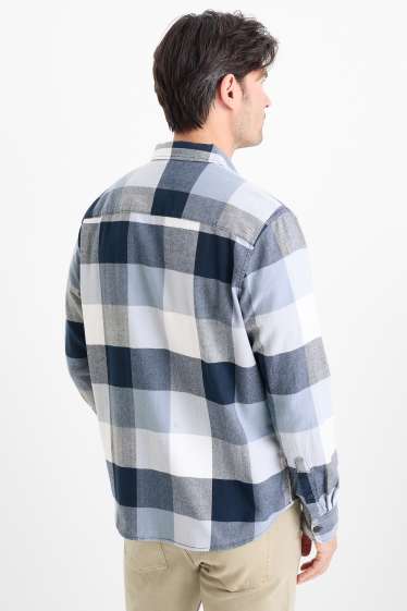 Heren - Overhemd - regular fit - kent - geruit - blauw
