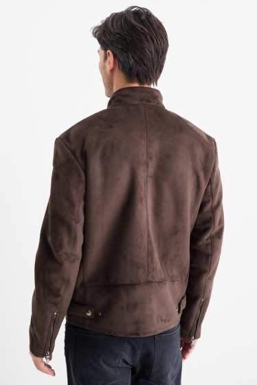 Uomo - Giacca stile motociclista - similpelle scamosciata - marrone scuro