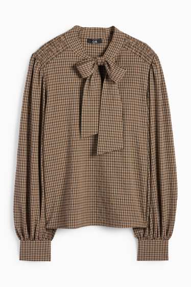 Women - Blouse - check - brown