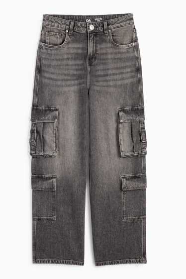 Kinder Mädchen - Cargo Jeans - jeansgrau