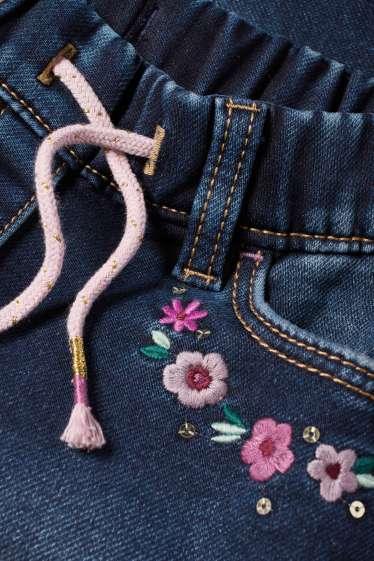 Kinder Mädchen - Blume - Skinny Jeans - Thermojeans - jeansblau