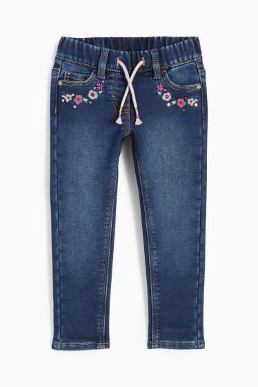 Kinder Mädchen - Blume - Skinny Jeans - Thermojeans - jeansblau