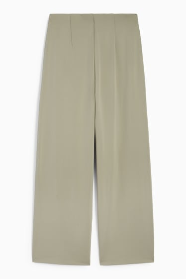Women - Jersey trousers - high waist - wide leg - green
