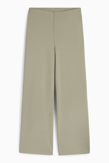 Women - Jersey trousers - high waist - wide leg - green