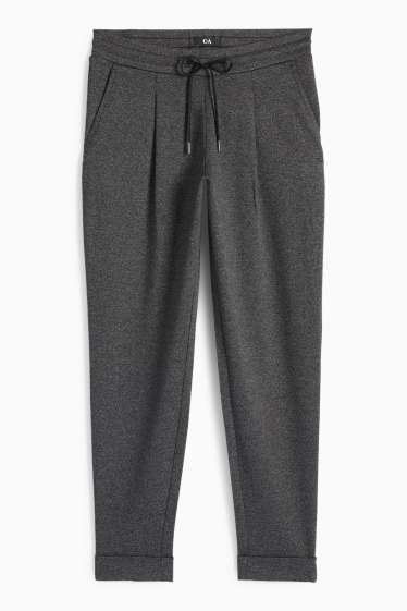 Dámské - Žerzejové kalhoty - mid waist - tapered fit - strukturované - tmavošedá
