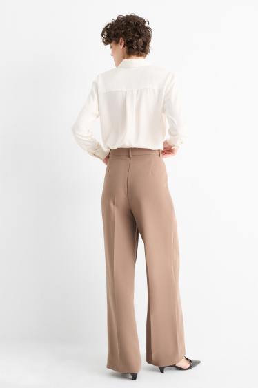Dámské - Business kalhoty - mid waist - wide leg - béžová