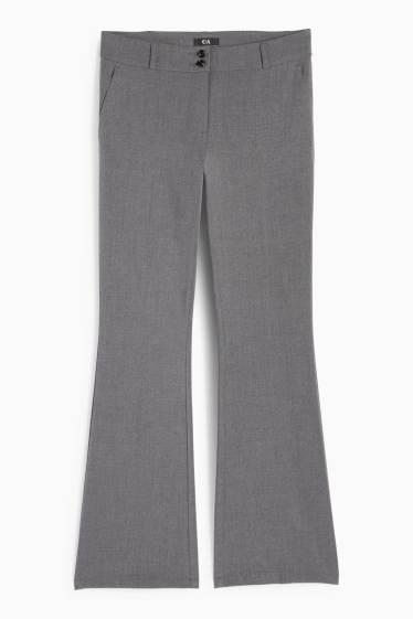 Women - Cloth trousers - mid-rise waist - flared - dark gray
