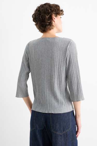Damen - Plissee-Langarmshirt - grau