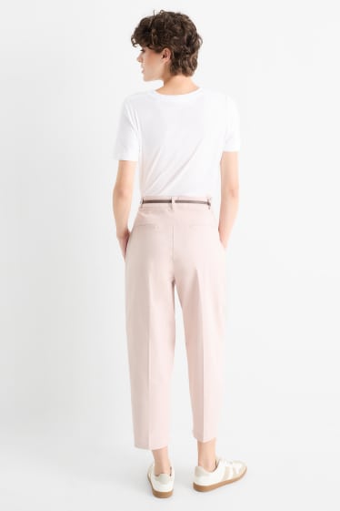 Women - Cloth trousers with belt - high-rise waist - barrel leg - rose