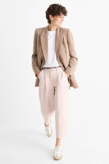 Women - Cloth trousers with belt - high-rise waist - barrel leg - rose