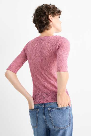 Femmes - Haut à manches longues - texturé - rose foncé
