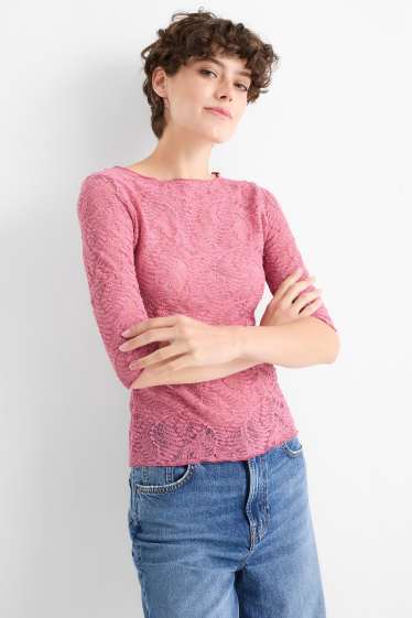 Femmes - Haut à manches longues - texturé - rose foncé
