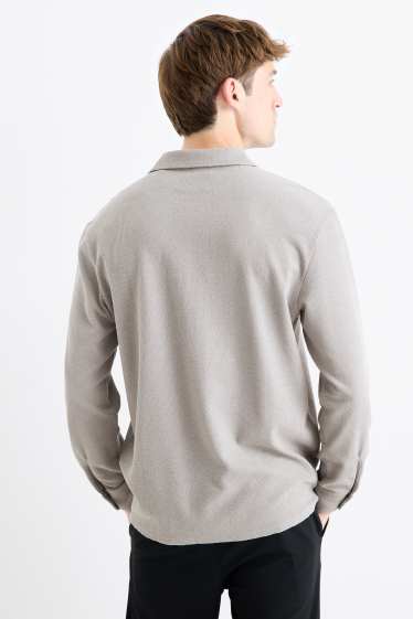 Home - Camisa de punt de mitja - loose fit - coll solapa - acanalada - gris
