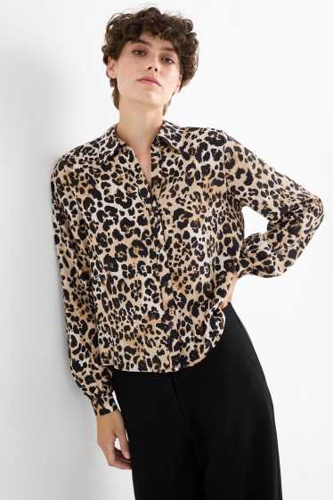 Women - Blouse - leopard print - black / beige