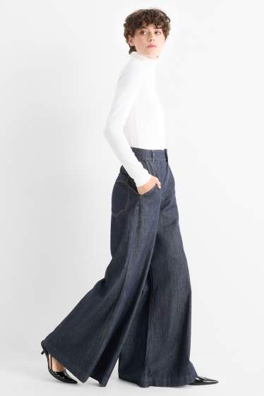 Femei - Palazzo jeans - talie înaltă - denim-albastru închis