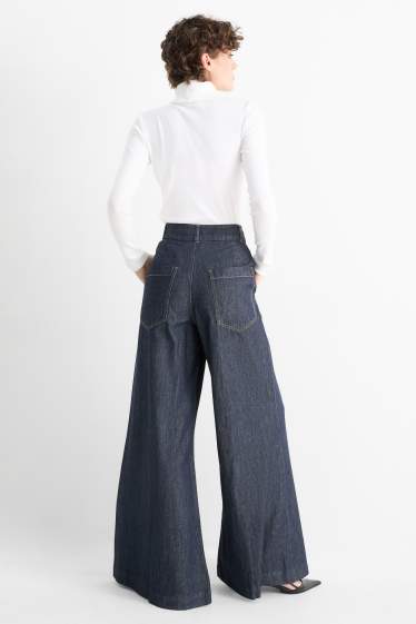 Femei - Palazzo jeans - talie înaltă - denim-albastru închis