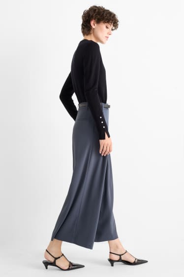 Women - Cloth trousers with belt - high-rise waist - wide leg - dark blue