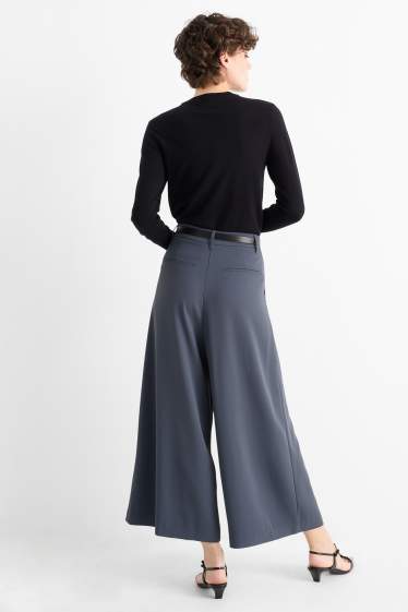Women - Cloth trousers with belt - high-rise waist - wide leg - dark blue