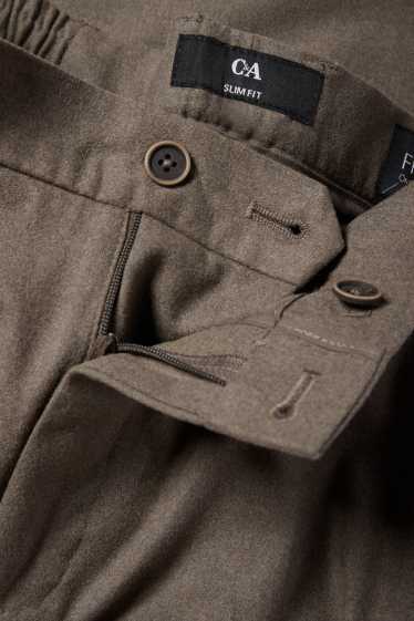 Pánské - Oblekové flanelové kalhoty - slim fit - Flex - taupe