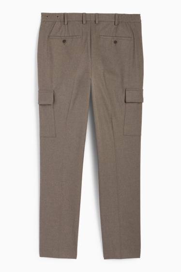 Pánské - Oblekové flanelové kalhoty - slim fit - Flex - taupe