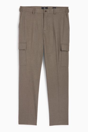 Pánské - Oblekové flanelové kalhoty - slim fit - Flex - taupe