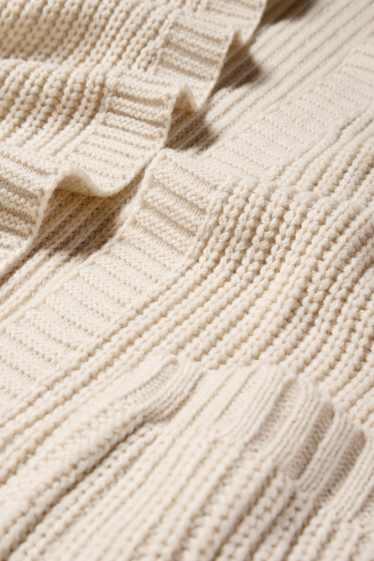 Damen - Lange Strickjacke - gerippt - hellbeige