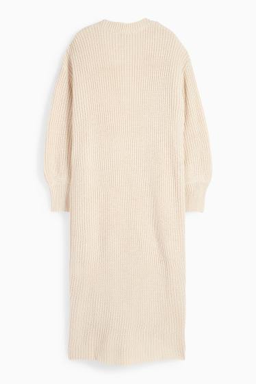 Damen - Lange Strickjacke - gerippt - hellbeige