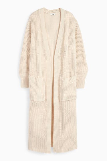 Damen - Lange Strickjacke - gerippt - hellbeige