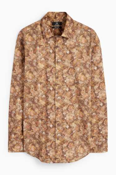 Men - Business shirt - regular fit - kent collar - patterned - light brown