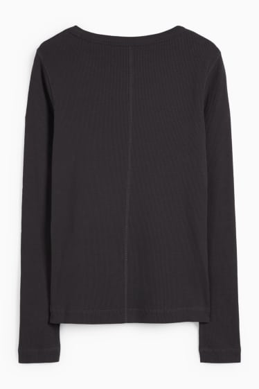 Dames - Basic longsleeve - geribd - antraciet