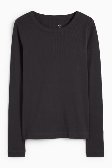 Dames - Basic longsleeve - geribd - antraciet