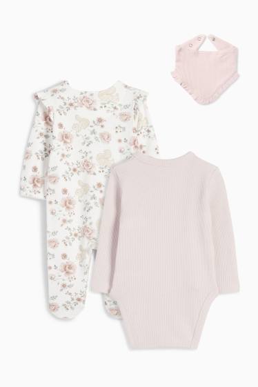 Bébés filles - Petites fleurs et écureuils - ensemble nouveau-né - 3 pièces - crème