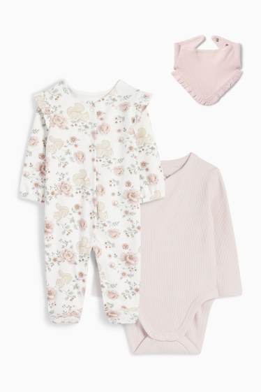 Bébés filles - Petites fleurs et écureuils - ensemble nouveau-né - 3 pièces - crème