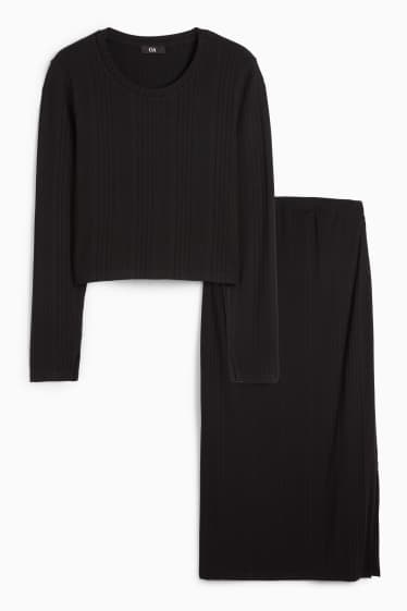 Dames - Set - korte zwangerschapslongsleeve en zwangerschapsrok - 2-delig - zwart